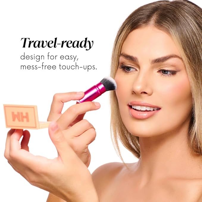 Mini Glamstick Retractable Foundation Brush - Travel Face Makeup Brush for Liquid, Cream Buffing & Blending, Cruelty-Free Bristles