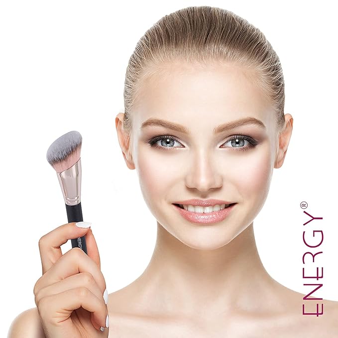 ENERGY Angled Foundation Brush – Flawless Blending Contour Brush for Liquid, Cream & Powder – Dense Soft Bristles, Professional Makeup Brush for Face Sculpting & Highlighting 170S