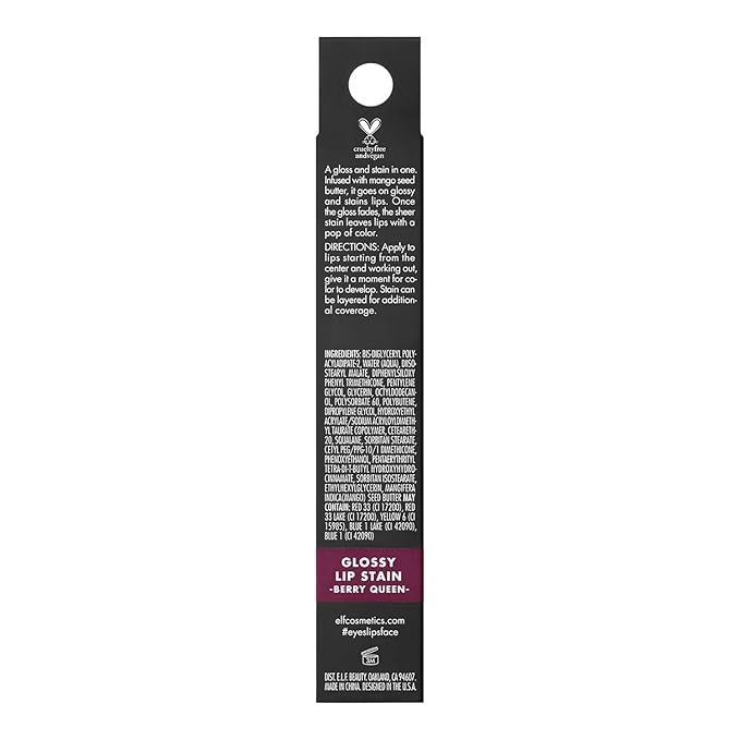 e.l.f. Glossy Lip Stain, Long-Lasting, Lightweight Lip Stain For A Sheer Pop Of Color & Subtle Gloss Finish, Vegan & Cruelty-Free, Berry Queen