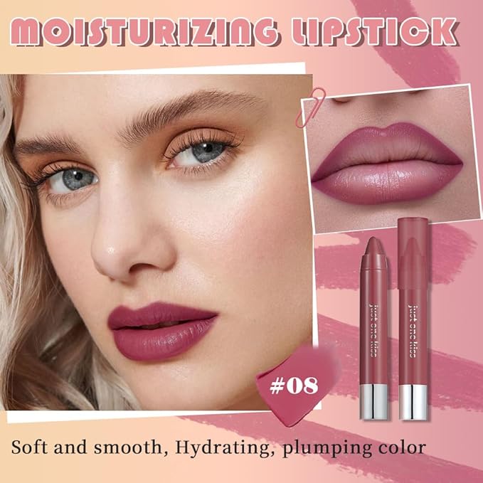 Plum Red Hydrating Cream Lipstick Lip Crayon for Women, Moisturizing Lipstick Long-lasting Waterproof, Retractable Lips Crayon Liner for Ombre Shades, Lipgloss Tinted Lip Balm + Lips Color in One, 08
