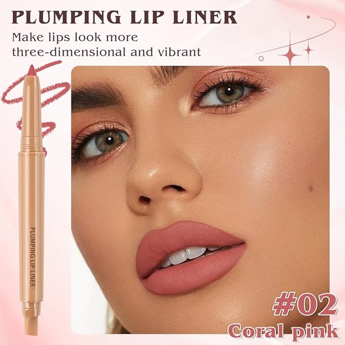 Matte Lip Liner, Plump Lipliner Pencil Crayon，Creamy Matte Finish with Silicone Smudger For Women, High-Pigment Smooth Formula for Sculpting &Contours Lip，Longwear，Lips Makeup，02#Coral pink