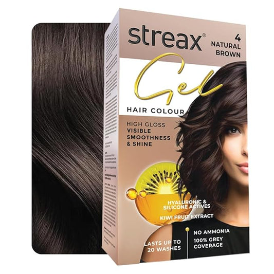 Streax Gel Hair Colour for Women & Men, Natural Brown 4, 150ml|Hair Colour Brown|100% grey coverage |Long Lasting Hair Color, easy to use| Ammonia Free Hair Color, No Paraben & Sulphate