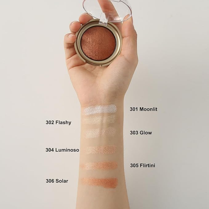 Baked Highlighter Contour Powder Sheer Pearl Shimmer Shades for Face Highlighter Makeup Brighten Up (303-Glow)