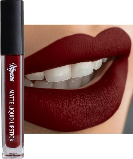 Mynena Burgundy Red Long Lasting Lipstick for Women Waterproof & Transfer-Proof | Hydrating with Shea Butter | Bold Pigment Matte Color Lip Stain | Talc-Free & Vegan Product that Performs | Emma