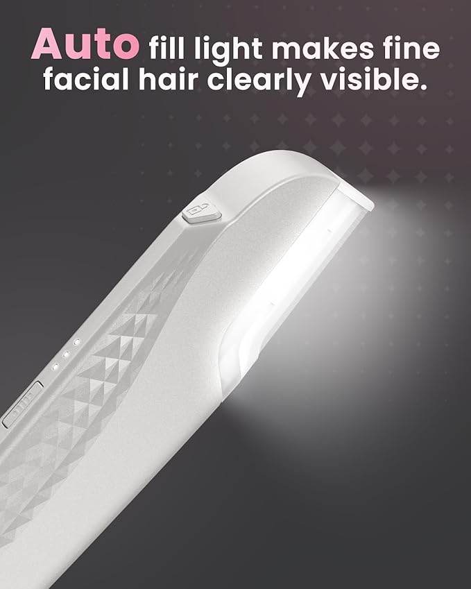 Dermaplane Razor For Women Face, 3 Adjustable Dermaplaning Tool, Facial Hair Removal Razors with Led Light for Peach Fuzz,Rechargeable Sonicsmooth Facial Hair Remover with 8 Replacement Blades (White)