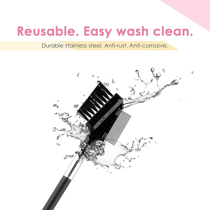 Beauty7 Eyelash Brush Eyebrow Brush Spoolie Brush Eyelash Resuable Dual Comb Stainless Steel Teeth Mascara Applicator Makeup Tool Eyebrow Eyelash