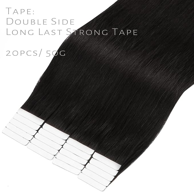 Lacerhair 22 Inch Seamless Remy Tape in Hair Extensions Human Hair - Double Side PU Skin Weft Real Virgin Human Hair Tape in ExtensionsColor Natural Black 50g 20pcs/set