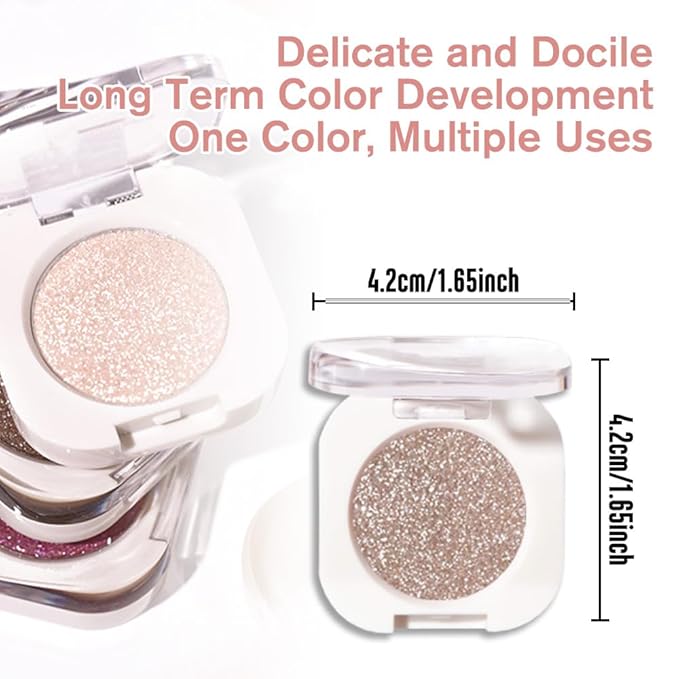Nude Glitter Eyeshadow Palette for Women, Single Monochrome Eye Shadow Makeup, Shiny Pressed Powder, Blendable Natural sombras para ojos, Holographic,Vegan,Travel -10