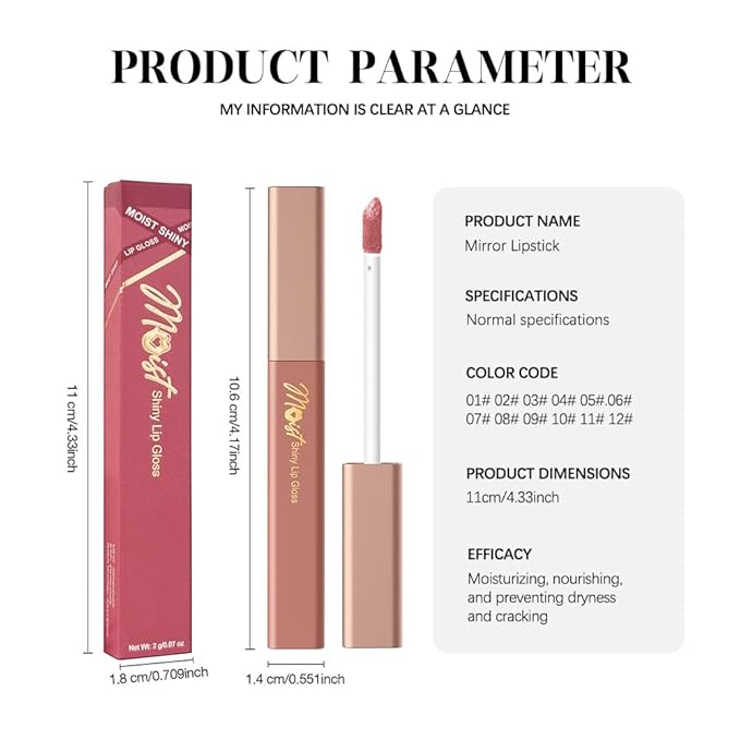 12 Colors Lip Gloss Set, High-Shine Waterproof Collection, Long Lasting Moisturizing Formula with Mirror Finish, Adult (5#, 1 Count (Pack of 1))