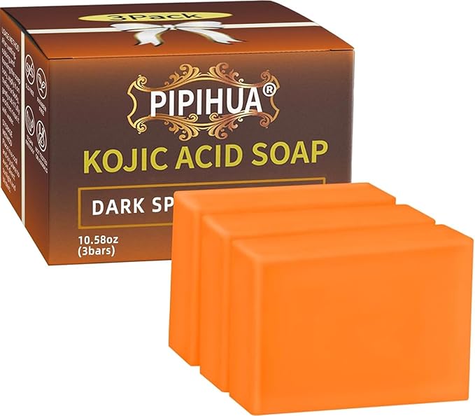 PIPIHUA 3Pack Kojic Acid Soap, Soap Bars for Acne with Collagen, Turmeric, Collagen, Hyaluronic Acid 10.58oz (3 Bars)