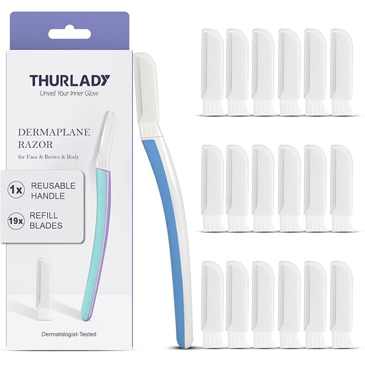 Dermaplane Razor, Face Razors for Women, Dermaplaning Tool, 1 Reusable Handle with 19 Microblades for Face, Aegean Frost