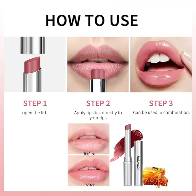 Honey Lipstick Tinted Lip balm, Hydrating Nourishing Sheer Formula Lipstick, Natural Glossy Finish (2 PCS PINK)