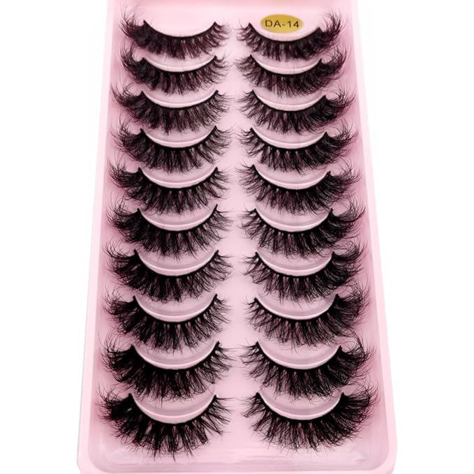 HBZGTLAD New 10 Pairs 3D Mink Lashes False Eyelashes Handmade Wispy Fluffy Long Lashes Natural Eye Makeup Tools Eye Lashes(DA-14)
