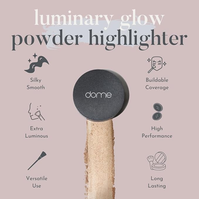 dome BEAUTY Luminary Glow Powder Highlighter - Hydrating Face Highlighter for Radiant Glow, Lightweight and Buildable Highlighter Makeup Powder, Clean Beauty Formula, Vegan and Cruelty-Free