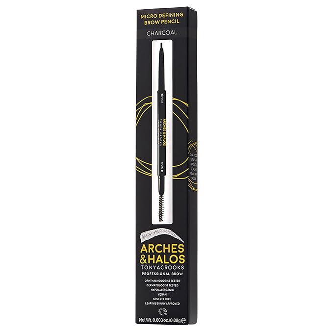 Arches & Halos Micro Defining Brow Pencil - For a Fuller and More Defined Brow- Dual Ended Pencil with Brush - Vegan and Cruelty Free Makeup - Charcoal, 0.003 oz
