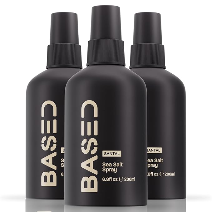 BASED Sea Salt Spray, Natural Finish Sea Salt Spray for Hair, Volumizes & Texturizes, Infused with Kelp & Vitamin B5, Light & Non-Greasy, Paraben, Sulfate, Phthalate Free, 6.8 oz (Pack of 3)