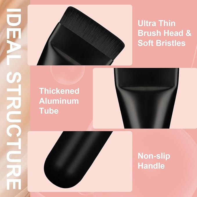 Flat Foundation Brush for Liquid Makeup,14CM Premium Fast Flawless Flat Top Kabuki Makeup Brushes Face Cosmetics Concealer Brush for Liquid, Blending, Powder, Cream, Powder, Blush, Buffing Black