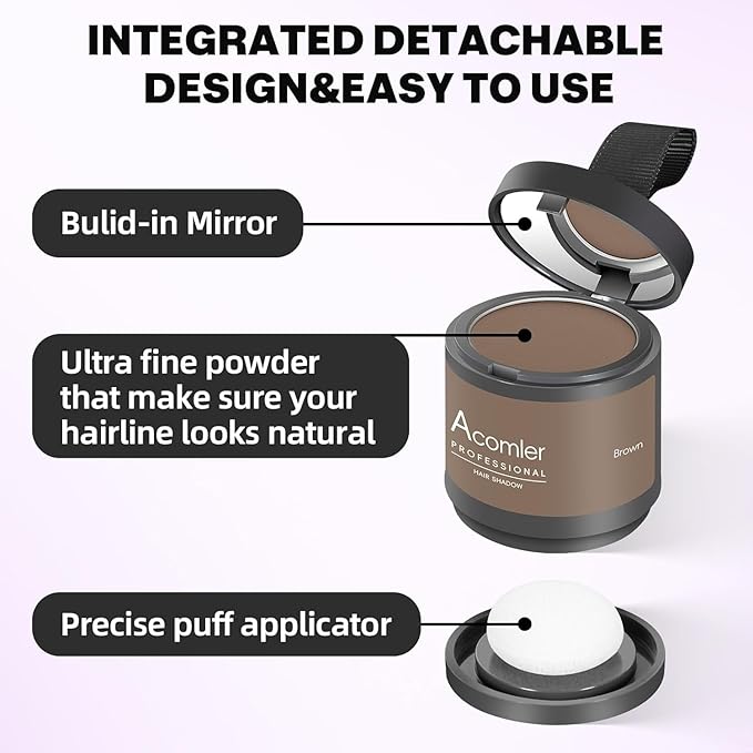 Acomler Instantly Root Cover Up Hairline Shadow Powder, 0.35 Ounce Root Touch Up Hair Color, Grey Hair Coverage for Thinning Hair, Hair Powder for Women Men with Eyebrows,Beard Line,Bald Spots (Brown)