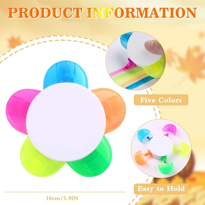 Petals Highlighters, Flower Shape Watercolor Highlighter Pens,Highlighters Assorted Colors 5-In-1 Fluorescent Pens for Aesthetic School Office Stationery Supplies.