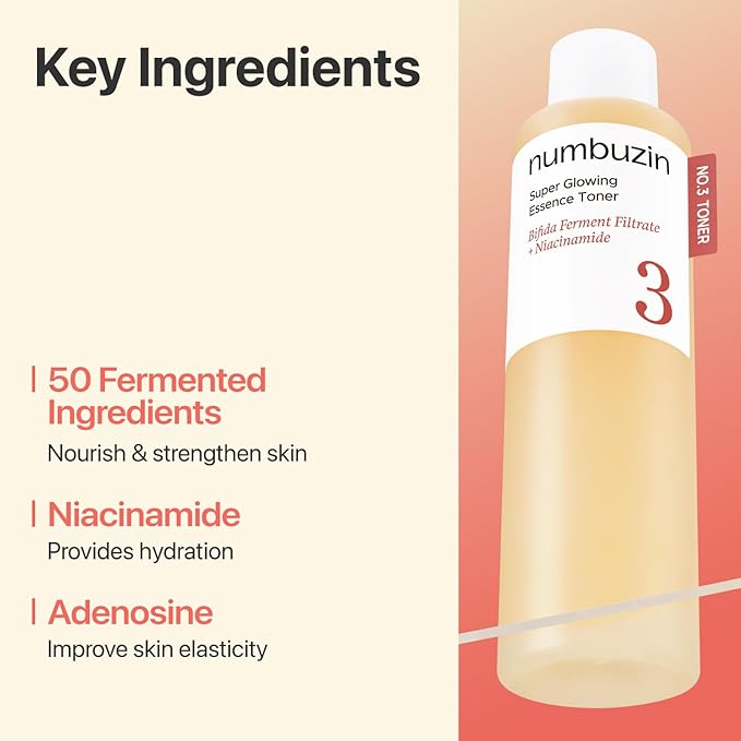 numbuzin No.3 Toner | Super Glowing Essence Toner | Skin Radiance, Zero Pore, Skin Tightening, Skin Texture, Hydration | Fermented Ingredients, Niacinamide, Galactomyces | 6.76 fl. oz.