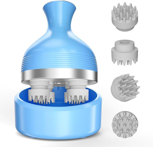 Queenwill Electric Cordless Scalp Massager Head Scalp Stress Relax, Handheld Portable Head Scratcher Massage for Hair Growth, Claws Cat Massager with Kneading 84 Massage Nodes, Ideal Gift (Blue)