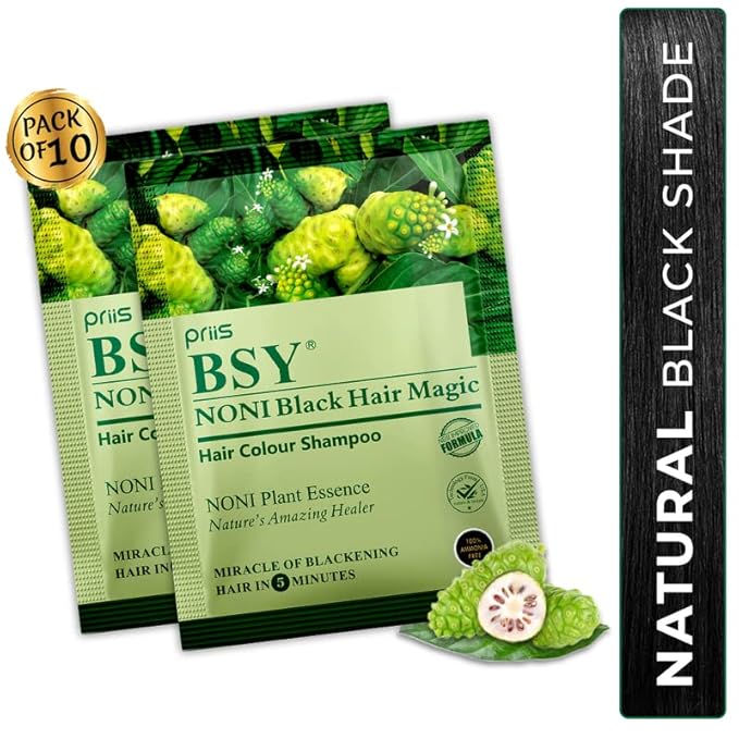 Hair Color Shampoo - Ammonia Free, 20ml x 10 Sachets, Natural Black Permanent Hair Dye for Men and Women, Noni Fruit Hair Dye, 5 Minutes Hair Color