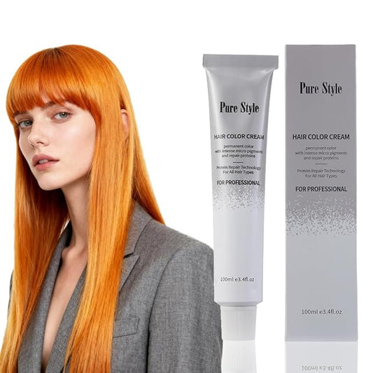PureStyle 100g Professional Permanent Hair Color Dye Cream Ammonia Free, Long Lasting Orange Color, Natural Shine, For All Hair Types Easy At Home Application (0/43 Orange)