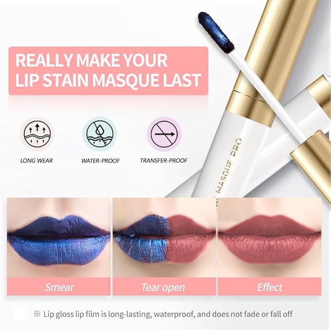 Lip Stain Peel Off – Wipe-Off Lip Stain Tattoo | Long Lasting Waterproof Lip Tint, High-Pigment Matte Lip Color, Smudge & Transfer Proof Lip Stains Masque, Kiss-Proof All-Day Lip Makeup 06#