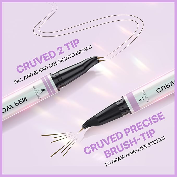 30° Curved Eyebrow Pencil, Magic 2 in 1 Eyebrow Pen Pro, Waterproof Eye Brow Pen with 2 Tips, Vivid Microblading Brow Pencils for Women, Last All Day Makeup (Light Brown)