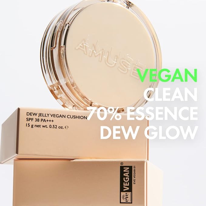 AMUSE SEOUL Dew Jelly Vegan Cushion Foundation (01 SOONSOO) | dewy, glow, long-lasting, double coverage, clean beauty, lightweight, natural look, foundation for sensitive skin, hydrating cushion