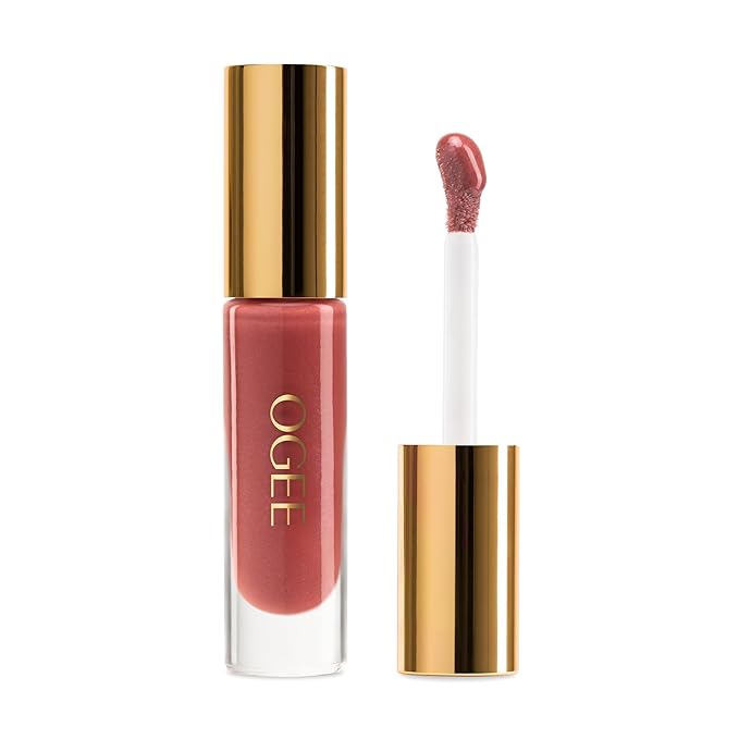 Ogee Beyond Clean Lip Gloss - Certified Organic Lip Gloss for Women - Effortlessly Plump, Hydrate & Add High-Shine Color, Freesia - Desert Rose Shimmer