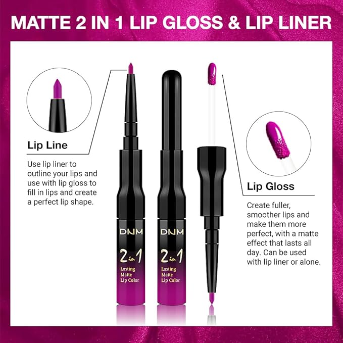 evpct 1Pcs Fuchsia Red Matte Lip Liner & Liquid Lipstick Stain Makeup Set for Women, Fuchsia Lip Liner Stain Long Lasting Waterproof Smudge Proof, Cruelty Free Lip Stick Makeup 24 hours originales, 60
