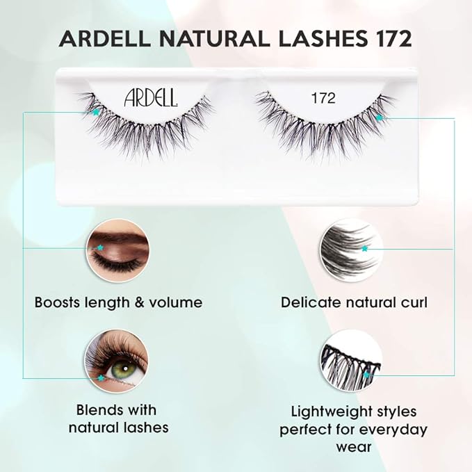 Ardell Natural Lashes 172 - Reusable, Natural Look Fake Eyelashes, Long-Lasting Eyelashes for Everyday Wear, 4 Pack