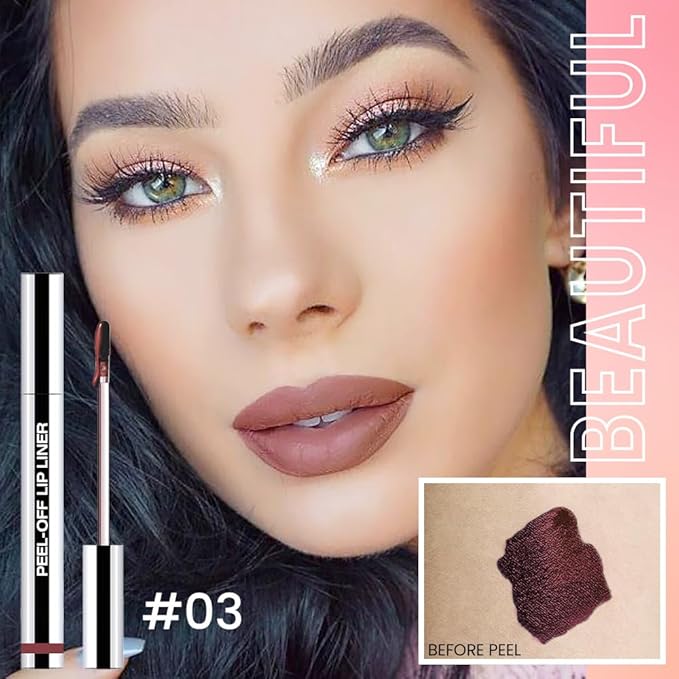 Brownish Red Liquid Matte Lip Liner Stain Peel Off with Tweezer, Long Lasting, Waterproof Matte Lipstick Lip Gloss Tattoo for Women, Transfer-prof Lip Tint Makeup for All Skin Types 03#