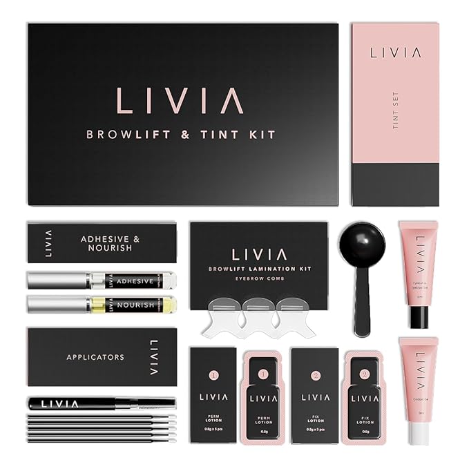 LIVIA Eyebrow Lamination & Black Color Kit – DIY Brow Lift & Definition for Fuller, Darker & Thicker Brows – Long-Lasting, Salon-Quality Results at Home – Gentle Formula – 3 Applications