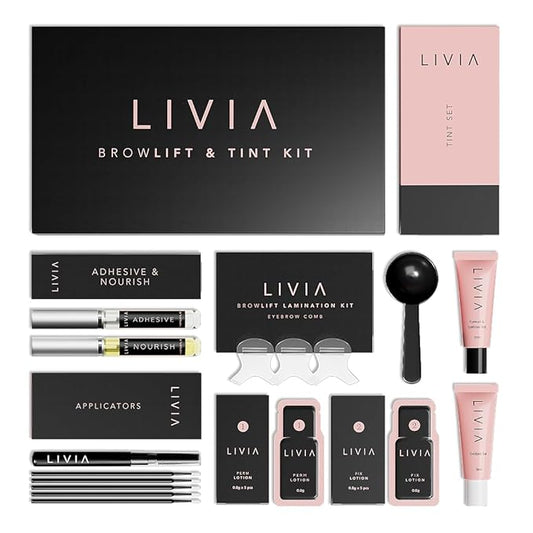 LIVIA Eyebrow Lamination & Black Color Kit – DIY Brow Lift & Definition for Fuller, Darker & Thicker Brows – Long-Lasting, Salon-Quality Results at Home – Gentle Formula – 3 Applications