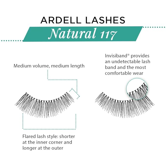 Ardell Natural Lashes False Eyelashes 117 - Black, Natural Look & Flared Wispy Strip Lashes for Everyday Glam, 4 Pack