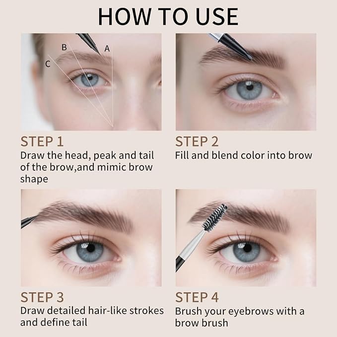 Microblading Eyebrow Pen, 2 Tip Precise Microblade Eyebrow Pencil That Looks Like Hair, Waterproof Natural Eye Brow Pencils for Women, Non Dry Out and Last All Day (Brown)
