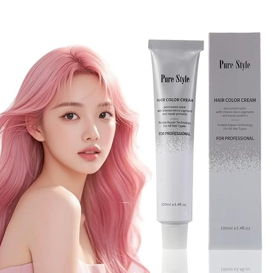 PureStyle 100ml Professional Permanent Hair Color Dye Cream Ammonia Free, Long Lasting Pink Color, 100% Gray Coverage, Natural Shine, For All Hair Types Easy At Home Application