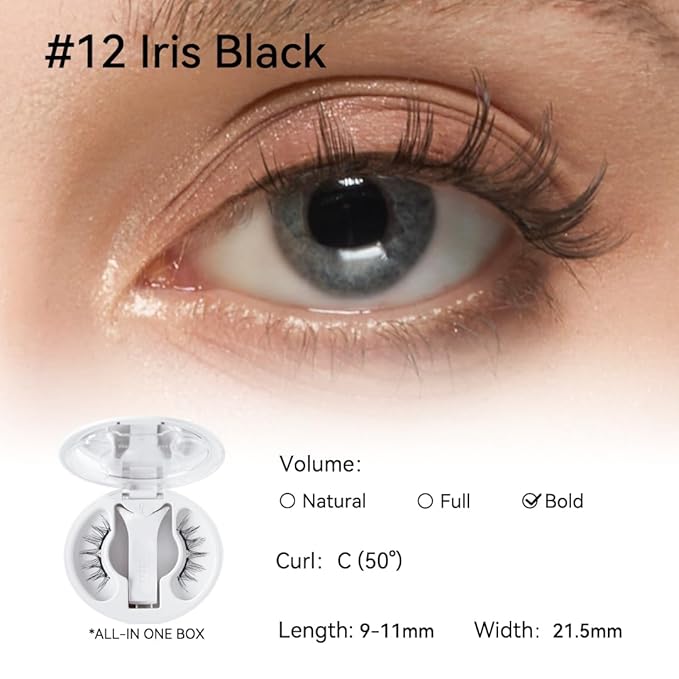 WOSADO Soft Magnetic Eyelashes Kit with Applicator, No.12 Iris Black, Reusable Glue-free Wispy Magnetic Lashes, Cruelty-free False Lashes, Waterproof, Lightweight, Suit for Heavy Makeup