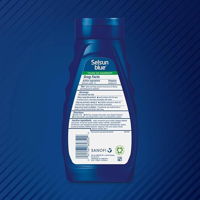 Selsun Blue Moisturizing Anti-Dandruff Shampoo with Aloe, 11 fl oz, Selenium Sulfide 1% (Pack of 3)