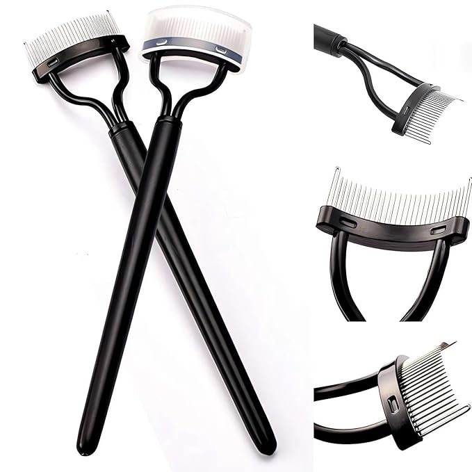 Eyelash Comb, 2PCS Eyelash Separator Tool Lash Comb Lash Separator With Cover For Girls Women Eye Makeup Brushes Separator Mascara Applicator Tools With Metal Teeth