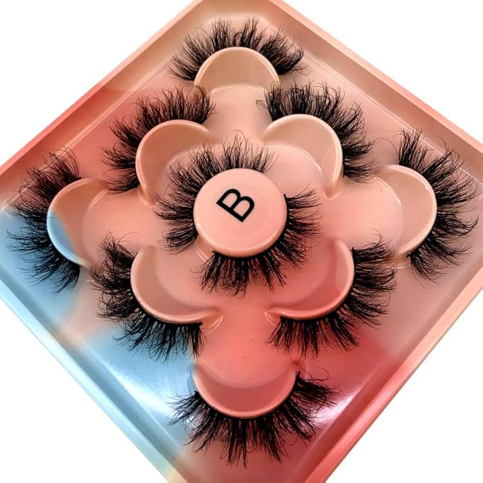 HBZGTLAD new 5 Pairs 25 mm 3d Mink Lashes Bulk Faux with Custom Natural Mink Lashes Pack Short Wholesales Natural False Eyelashes (B)