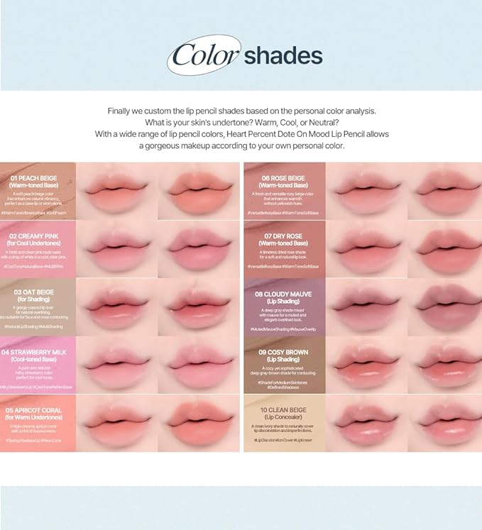 Heart Percent Dote On Mood Lip Liner Pencil, Long-Lasting Creamy Lip Crayon Smooth Lipliner Retractable Lipstick Overlip Line Color 0.8g, #22. Salmon Peach