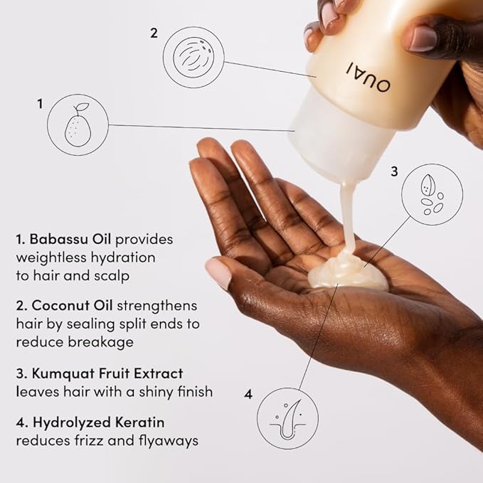 OUAI Medium Hair Shampoo & Conditioner Set, Travel Size - Hydrating Shampoo & Conditioner - With Coconut Oil, Babassu, Kumquat Extract & Keratin - Sulfate, Paraben & Phthalate Free (3 Oz)