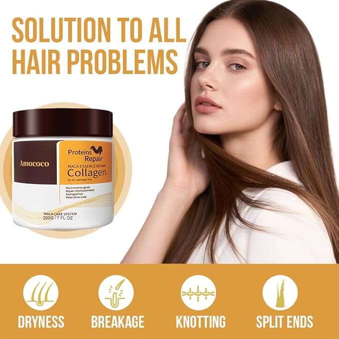 Collagen Hair Treatment Mask - 7 FL OZ, Protein Repair with Maca Essence, For Dry, Damaged Hair