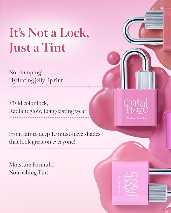 CORLAHAZE Glow Lock Jelly Tint 105 Harmony 4g, Hydrating Jelly Glow Lip Stain, High-Shine, Long-Lasting Color Moisturizing Lip Enhancer with Rosehip Oil, Collectible Lock-Shaped Design, Korean Makeup