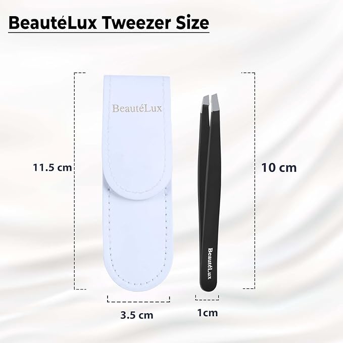 Slant Tip Eyebrow Tweezer for women & men – Stainless Steel Tweezers, Stocking Stuffer for women & men,Facial Hair Removal tweezers for Chin hair, Ingrown Hair tweezer, Black Travel tweezers with case