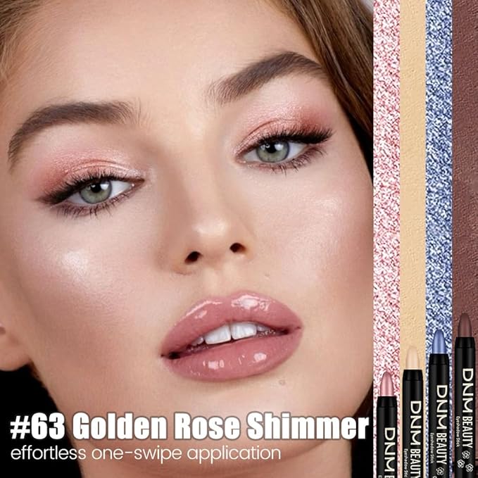 Kaely Cream Eye Shadow Sticks, Golden Rose Shimmer Eyeliner Pencil Eyeshadow Palette Makeup, Eye Highlighter Brightener Stick for Older Women Waterproof Pigmented, sombras para ojos, New-63