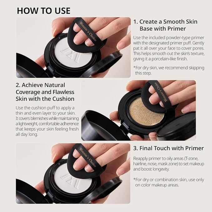 Wonnie's Choice All in one Dual Cushion, Finish For All type Coverage SPF50+ PA++++ (All tyype Skin, Oily, Combination Skin)